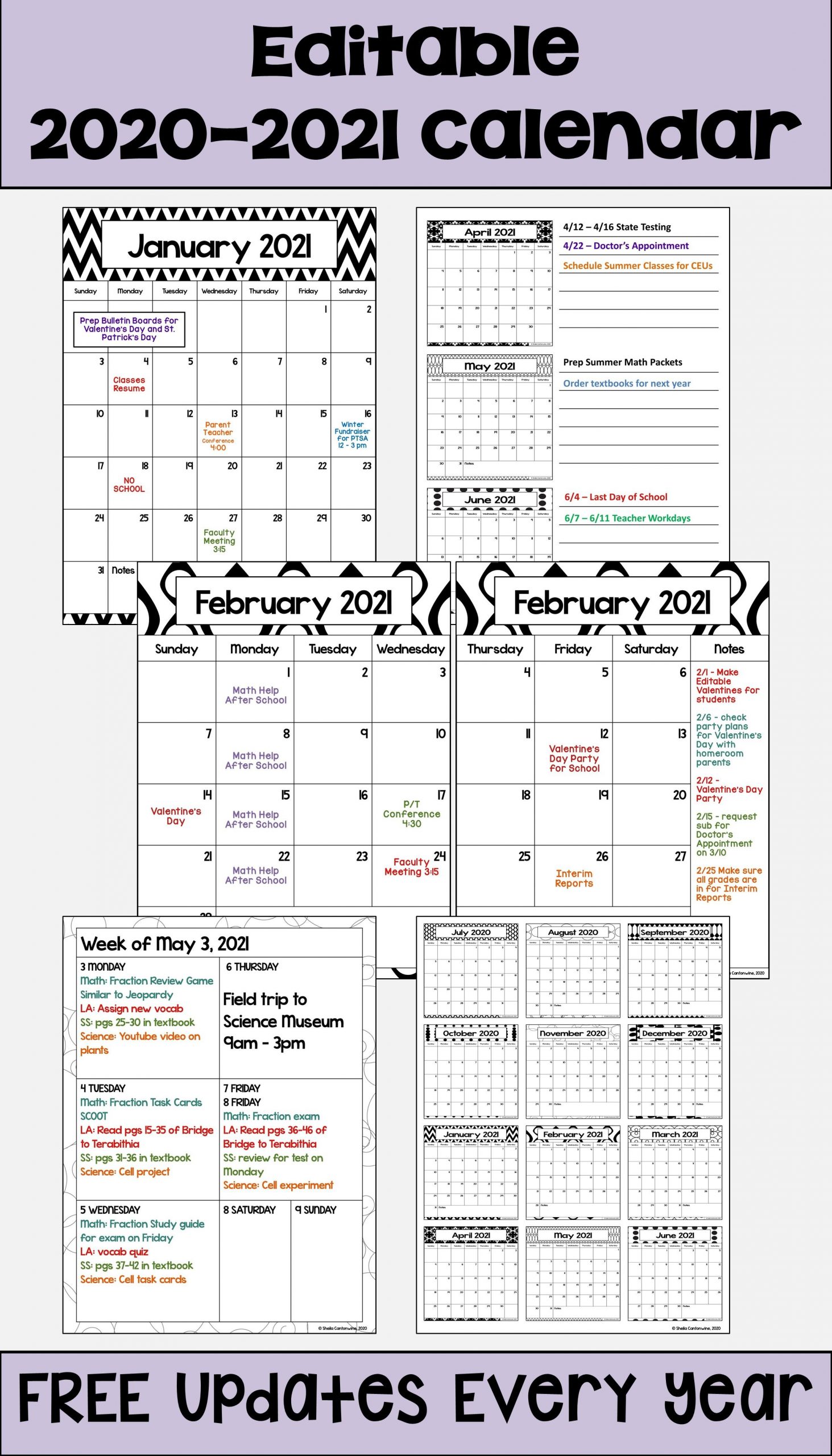 2020 2021 calendar printable and editable with free