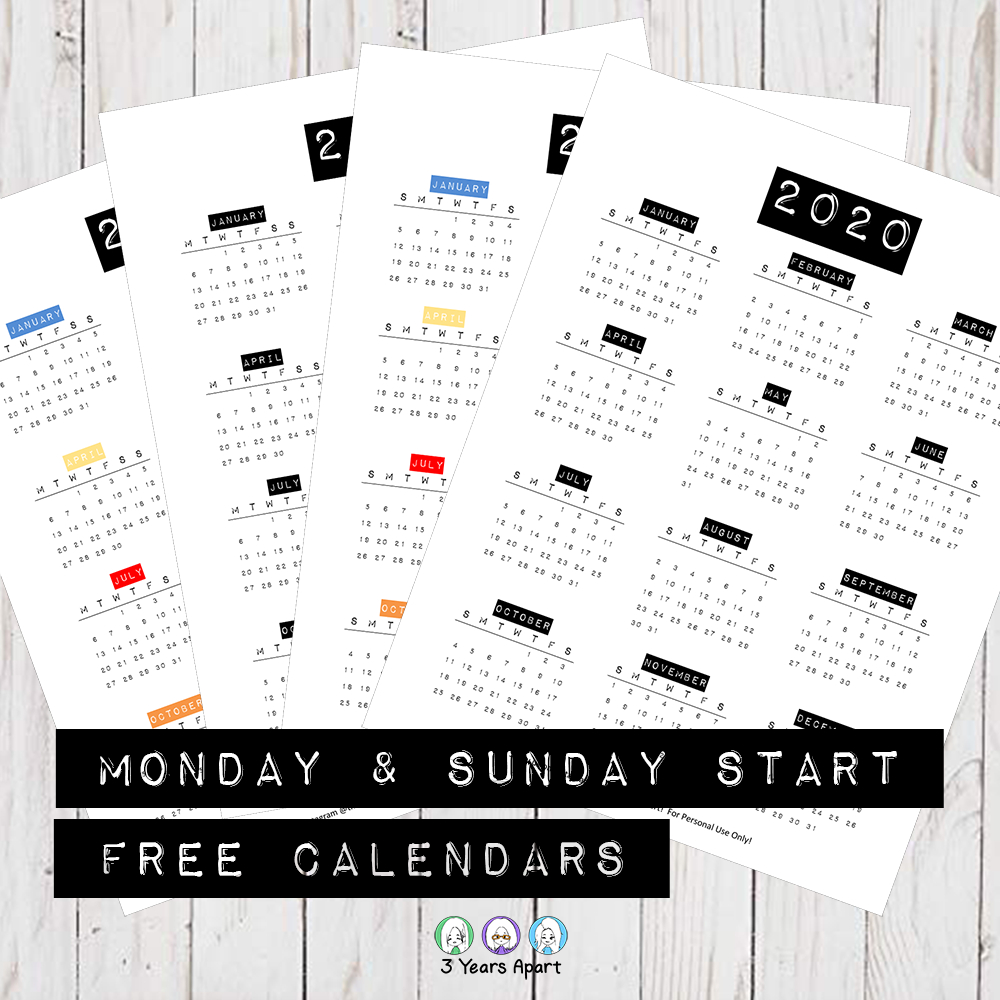 2020 Yearly Calendar Free Printable Bullet Journal And