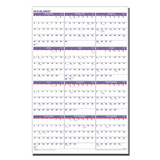 2021 At A Glance Pm12 28 Yearly Wall Calendar 24 X 36