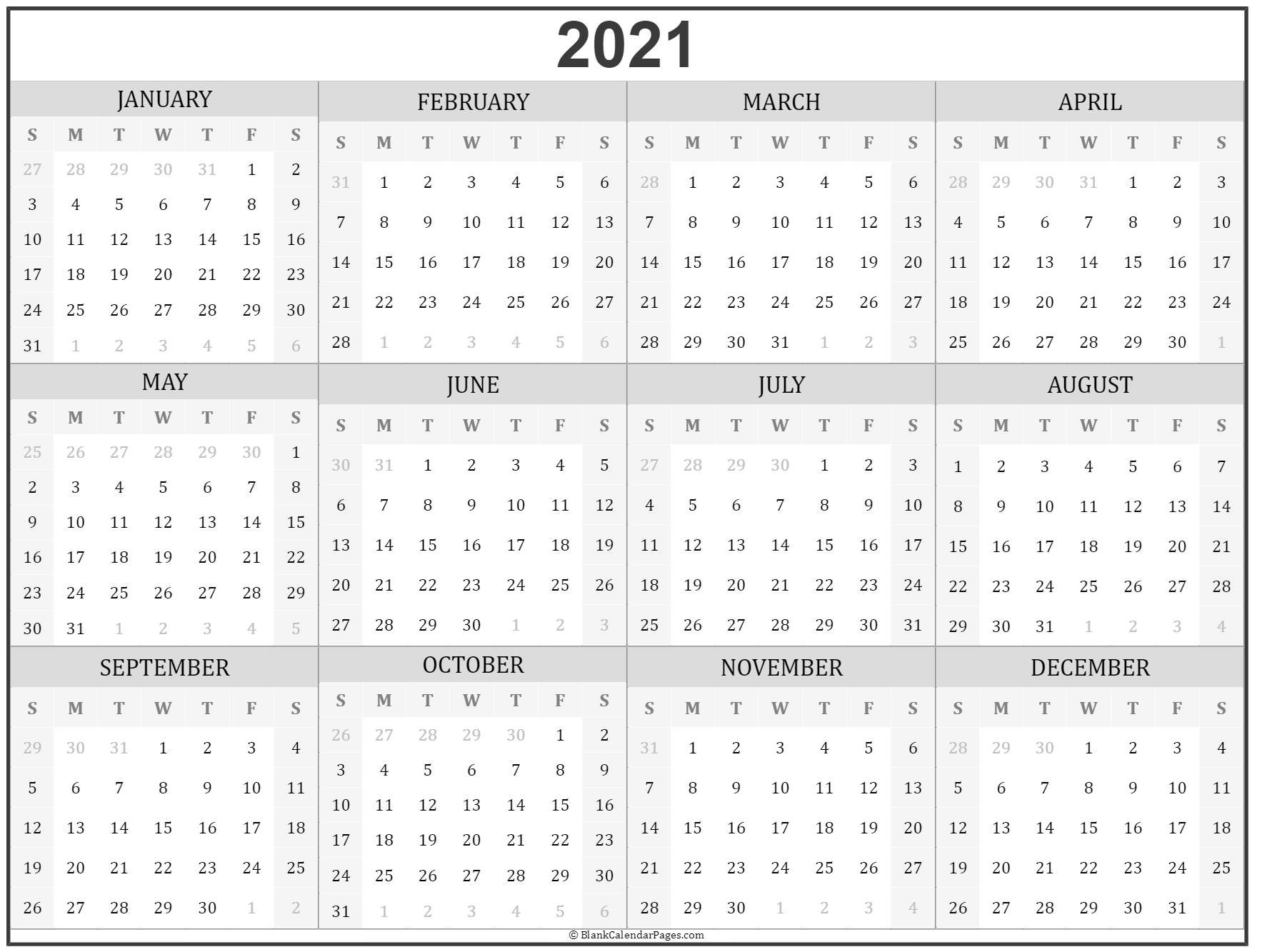 2021 blank yearly calendar full page for adult free