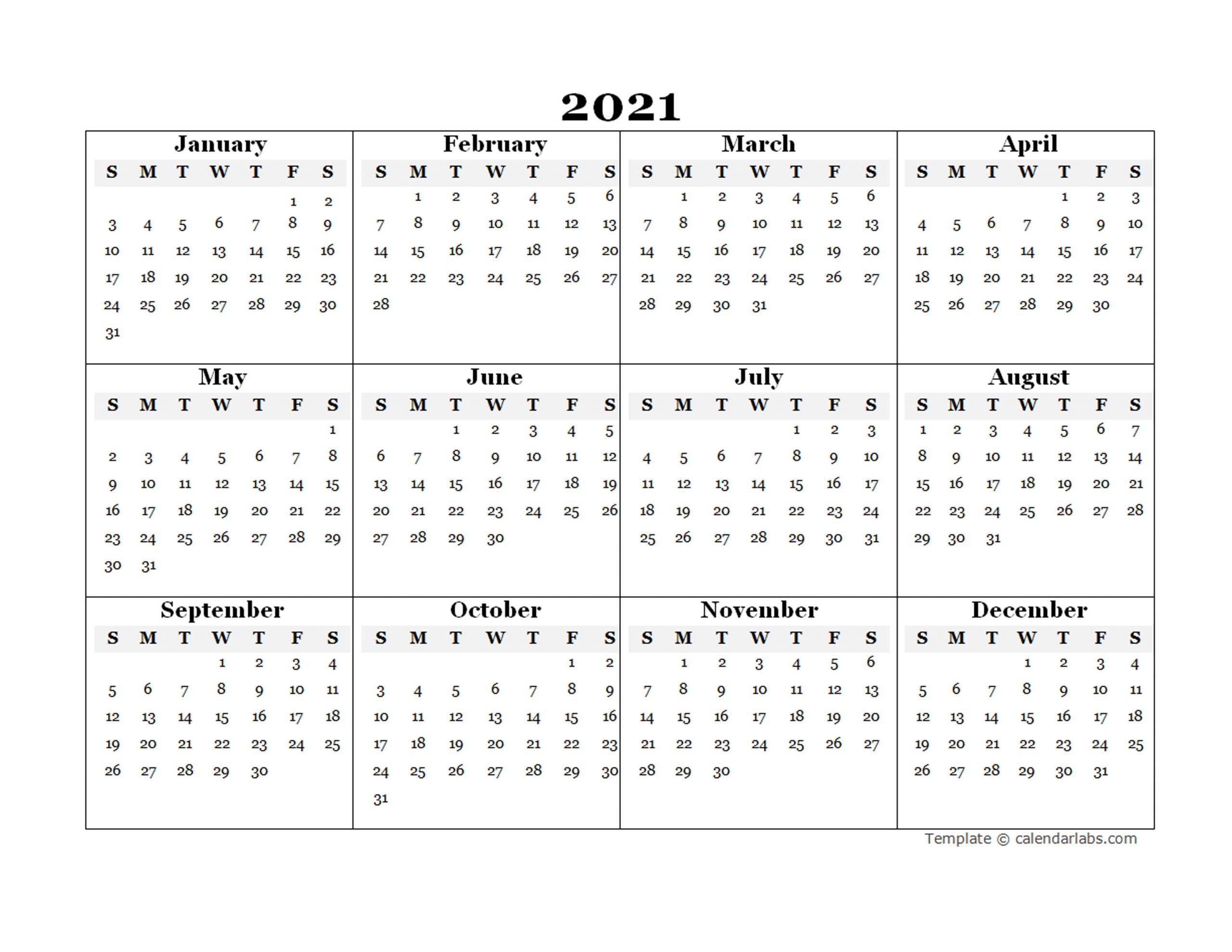2021 blank yearly word calendar template free printable