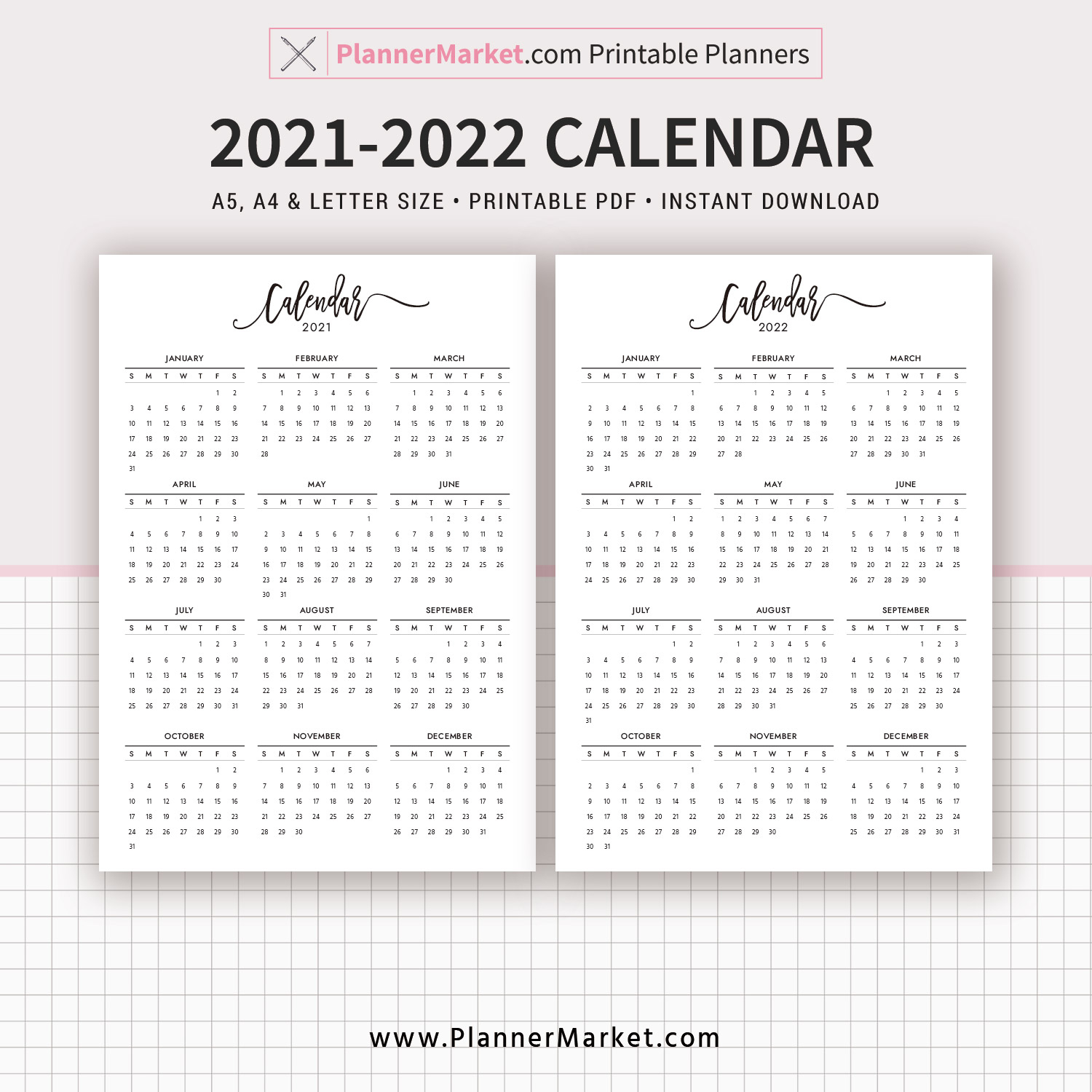 2021 calendar 2022 calendar year at a glance filofax a5