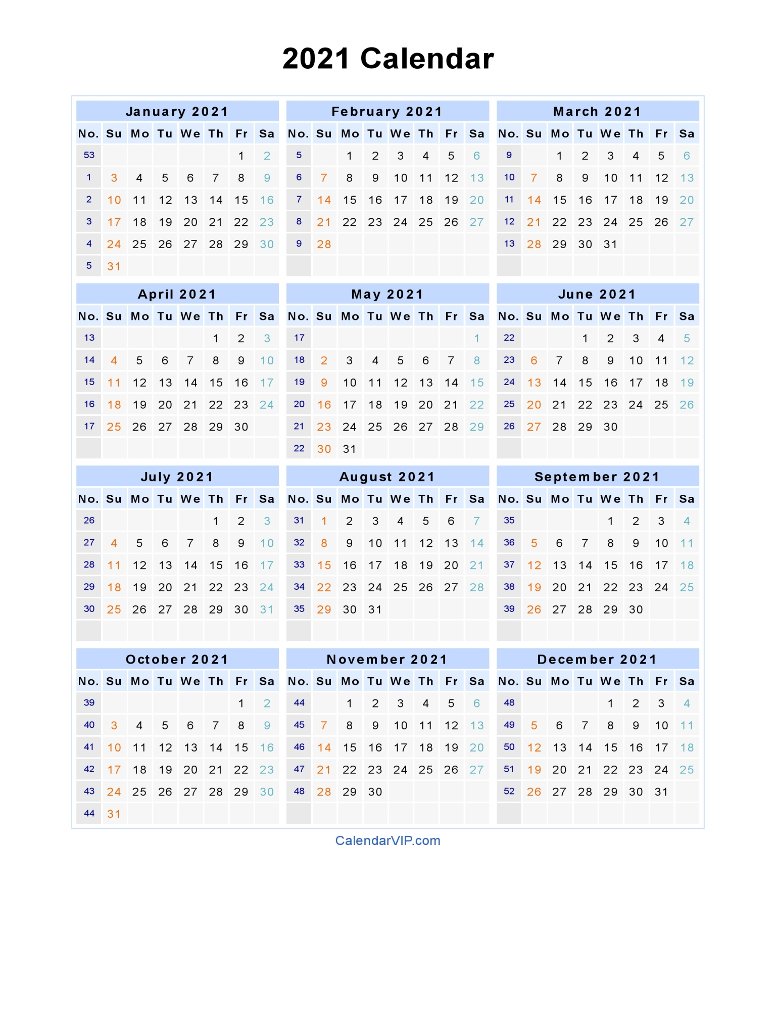 2021 calendar blank printable calendar template in pdf