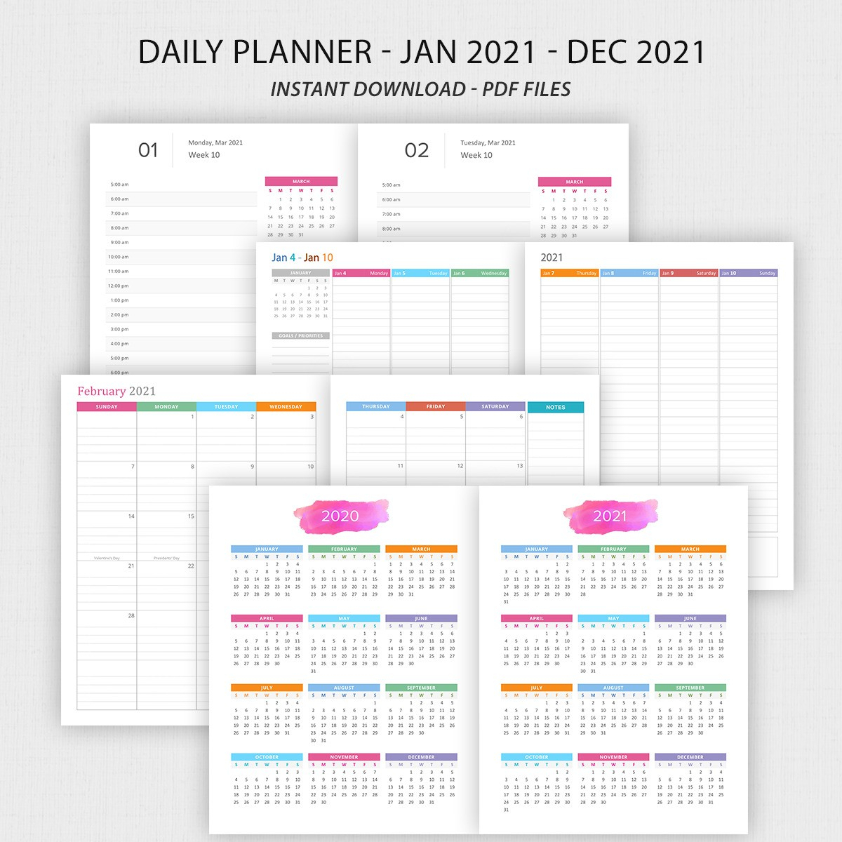 2021 Daily Planner Printable Daily Weekly And Monthly