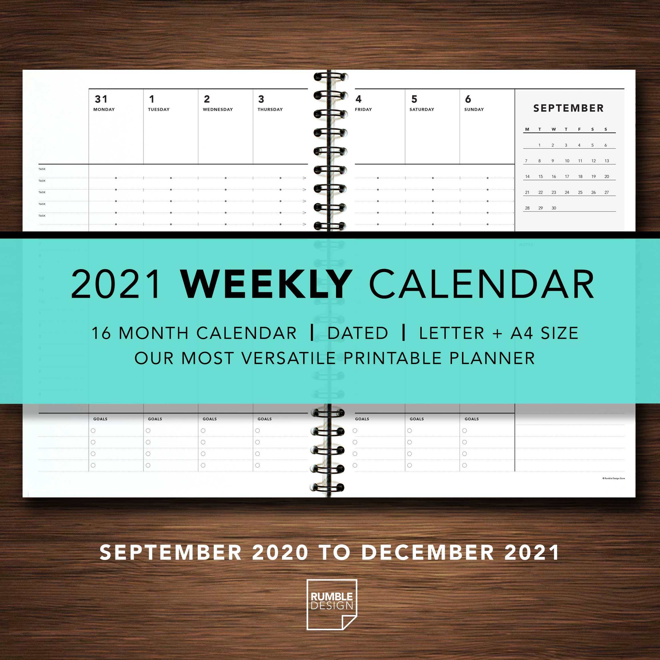 2021 Weekly Calendar Rumble Design Store