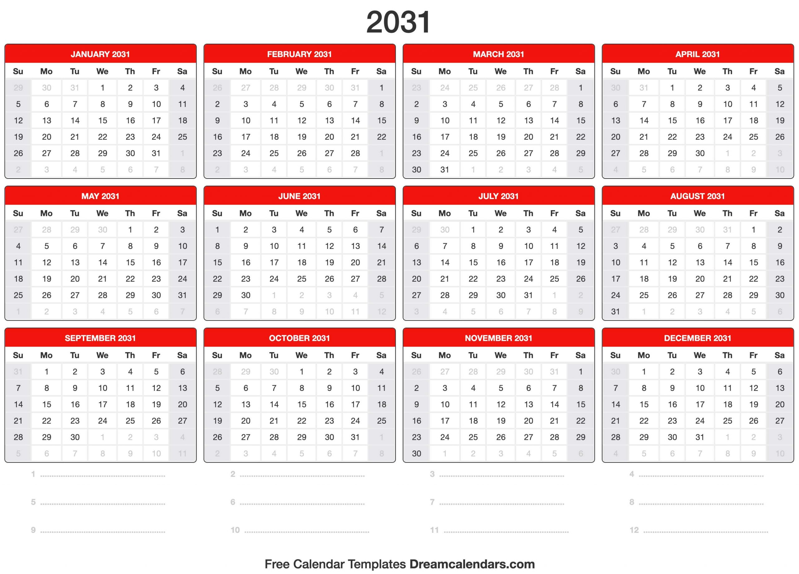 2031 calendar
