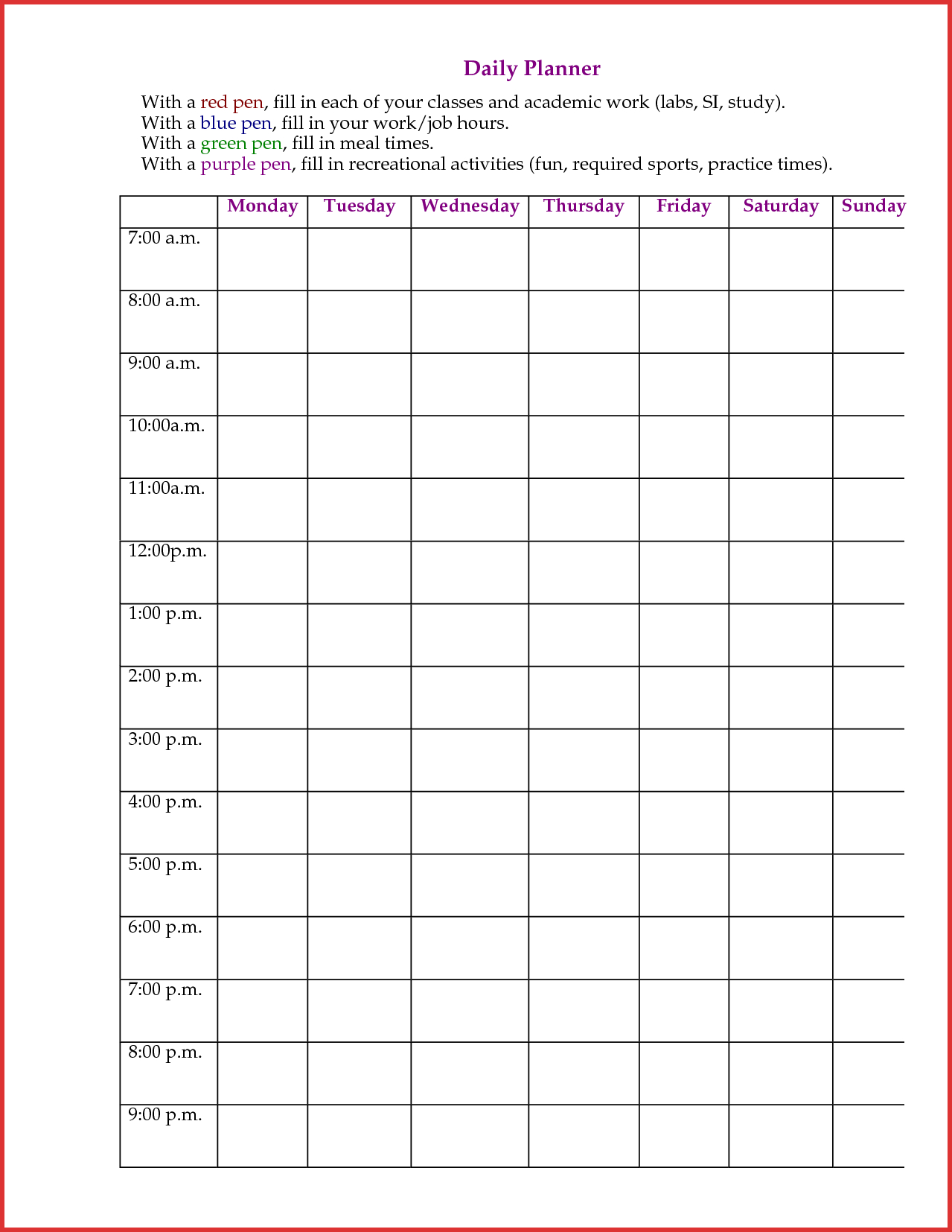24 hour daily calendar template daily calendar printable