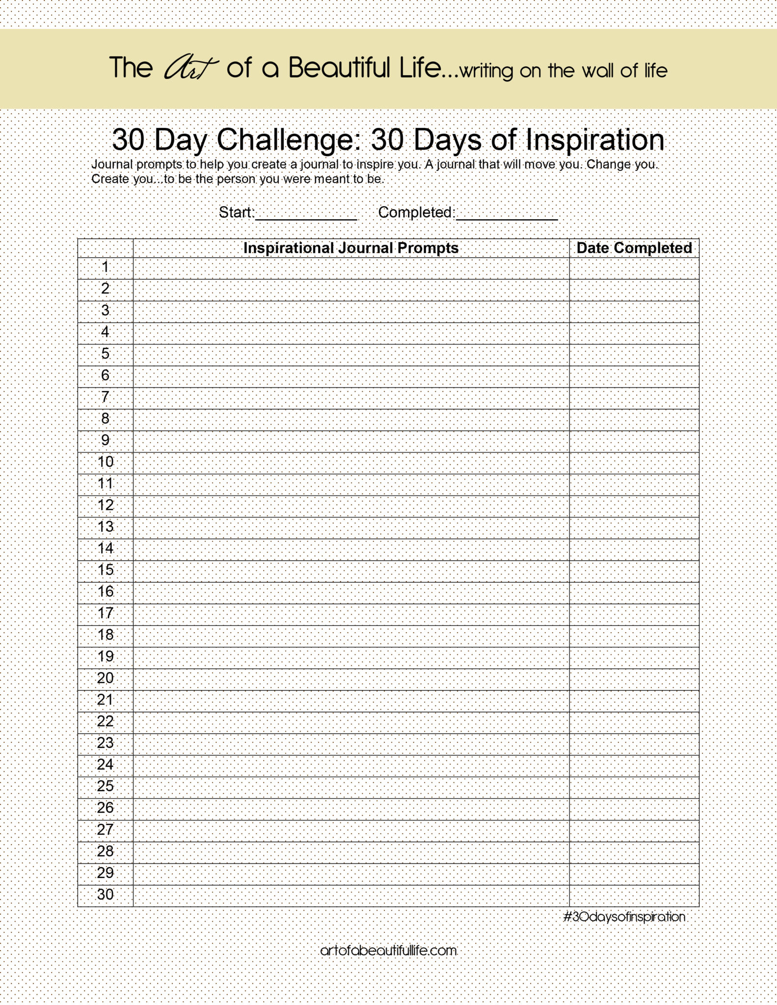 30 Day Challenge Inspirational Journal Blank The Art