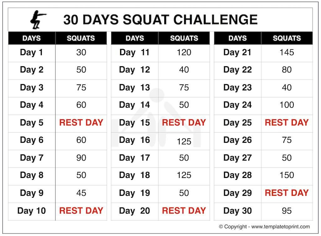 30 Days Squat Challenge Archives Template To Print