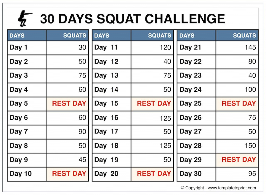 30 squat challenge printable calendar template 2020