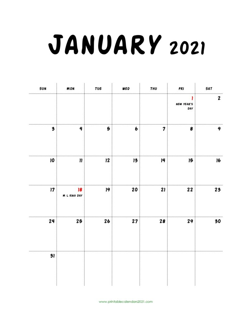 35 2021 Calendar Printable Pdf Monthly With Holidays And 1