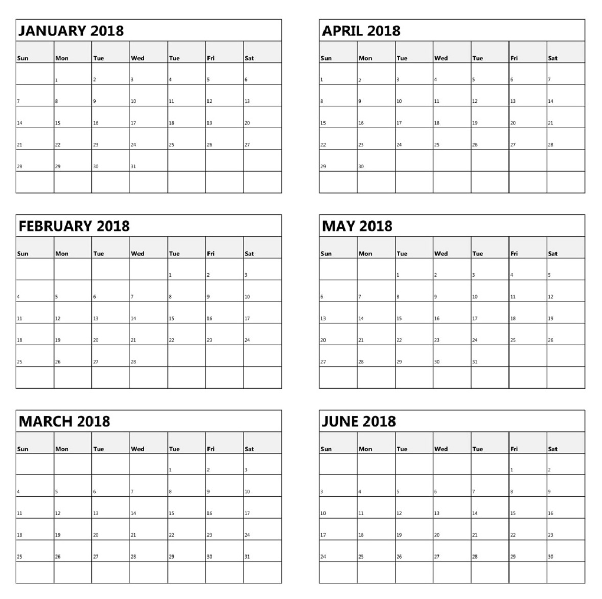 6 Monthly Calendar Calendar Printable Week