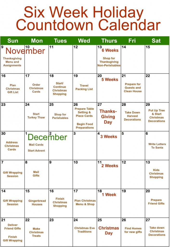 6 Week Holiday Calendar Calendar Template 2020