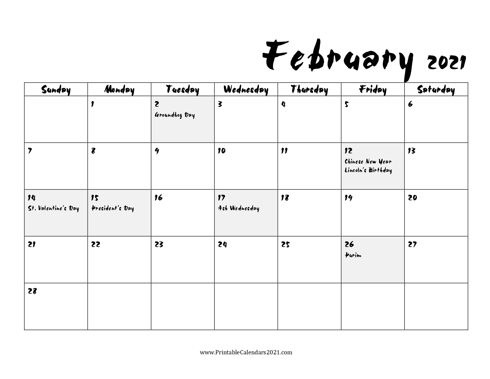 65 free february 2021 calendar printable with holidays 2