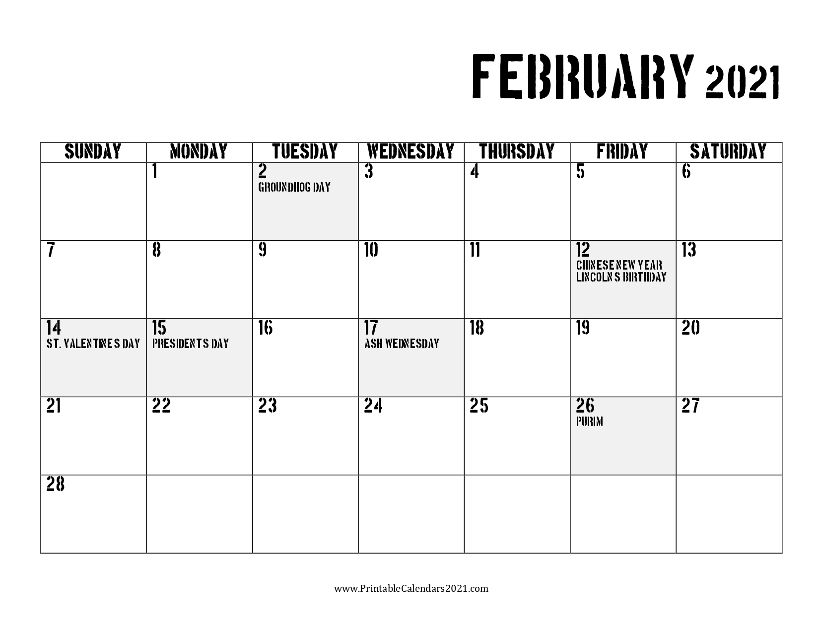 65 free february 2021 calendar printable with holidays 4