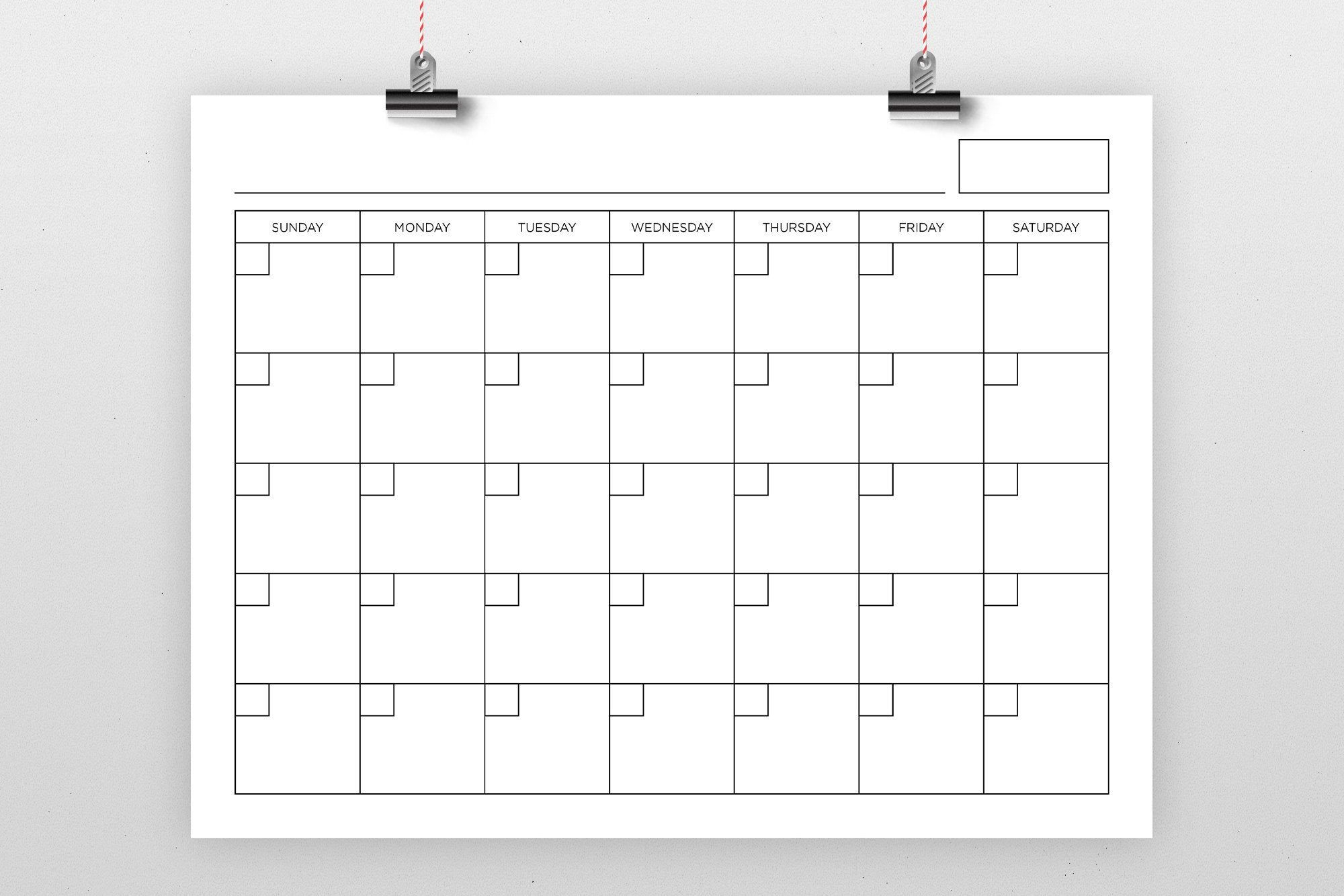 8 5 x 11 inch blank calendar page template instant
