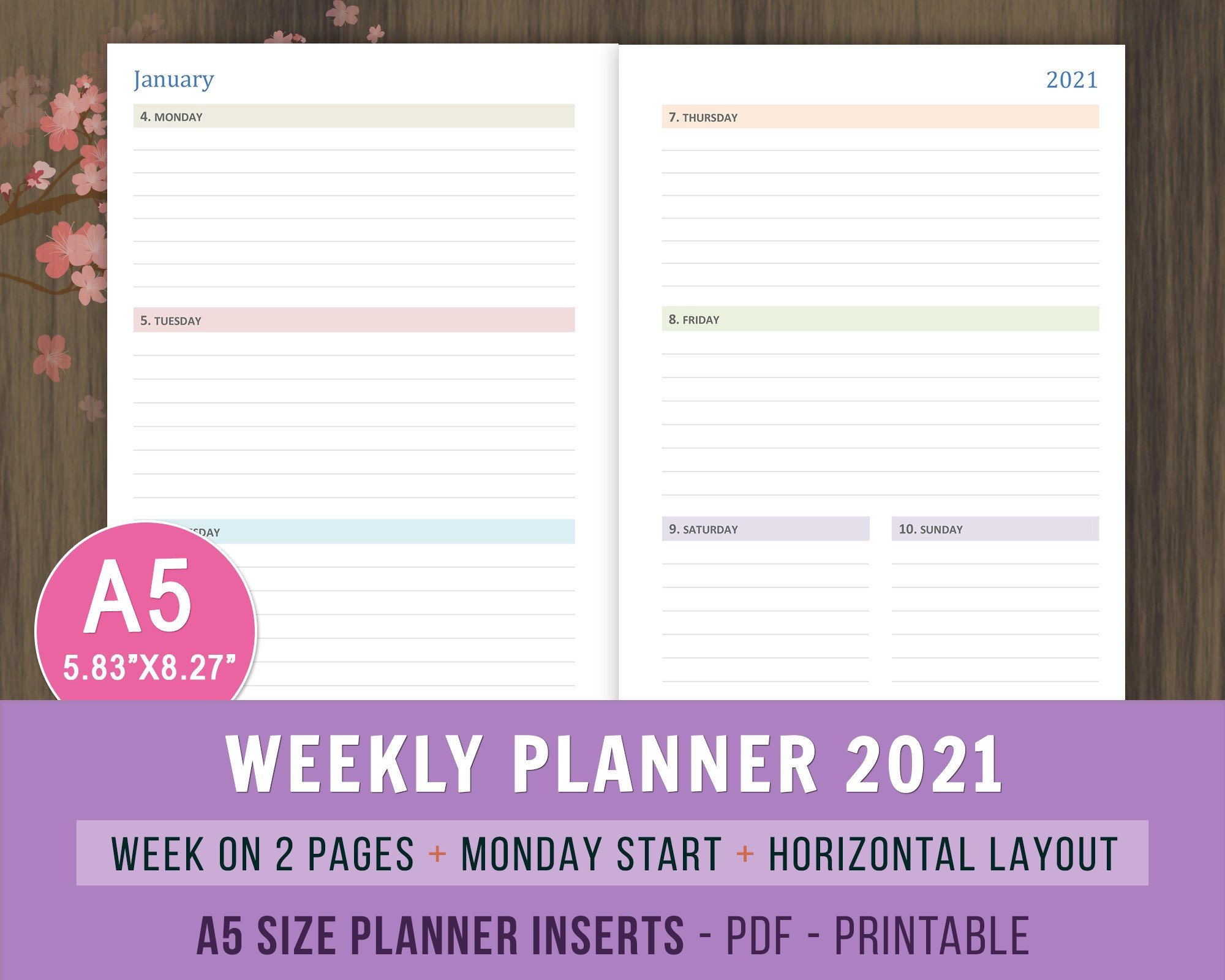 a5 weekly planner 2021 printable planner a5 planner
