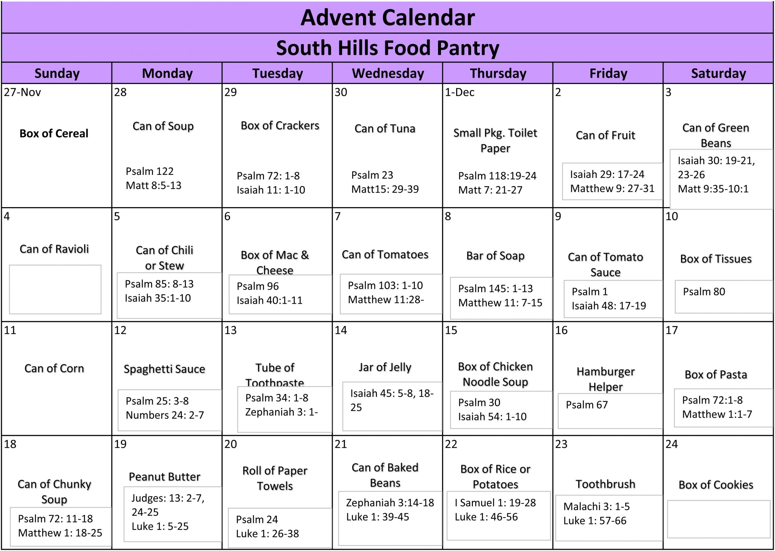 Advent Scriptures Printable 2019 Calendar Template