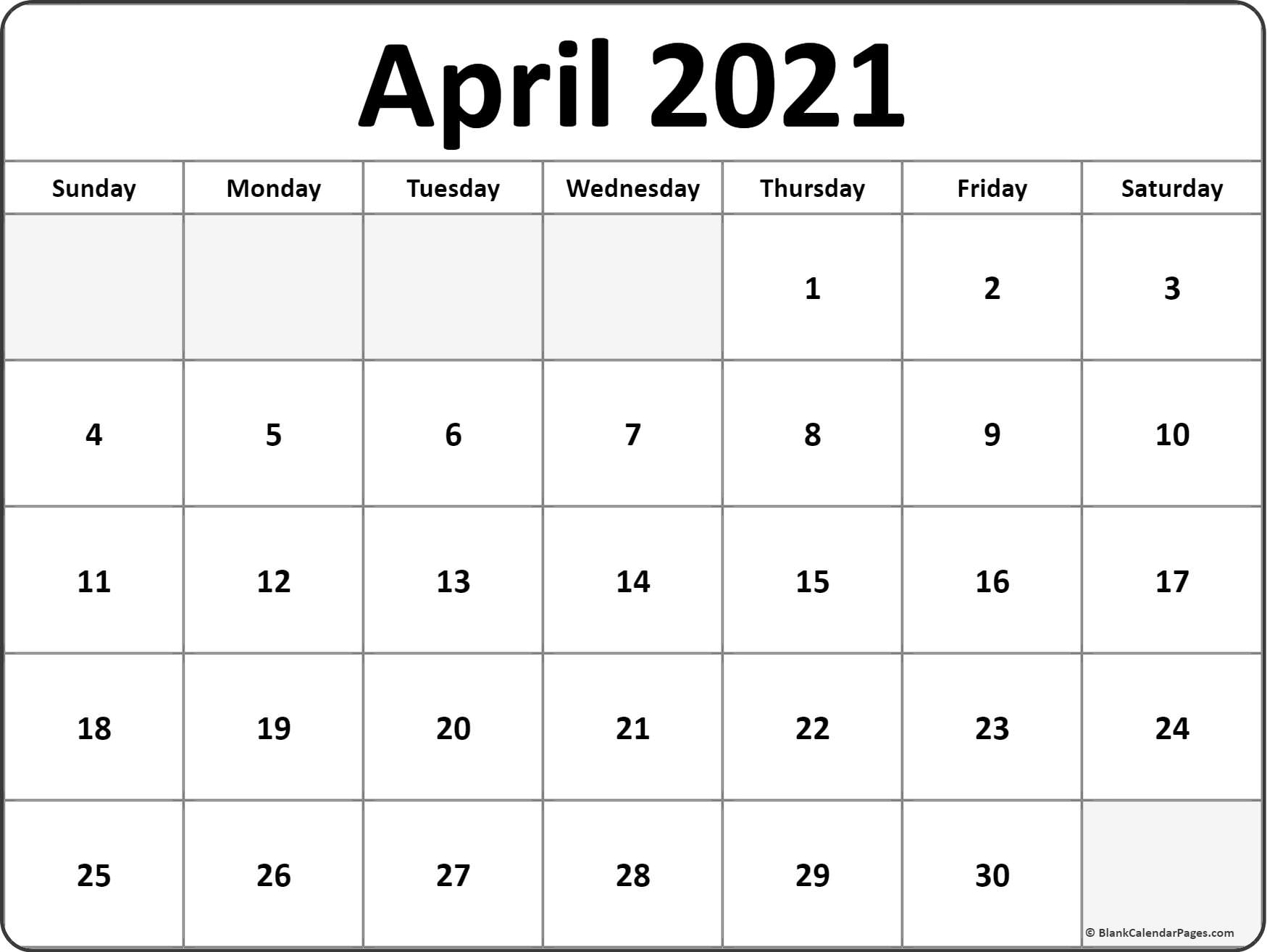 April 2021 Calendar Free Printable Monthly Calendars 2