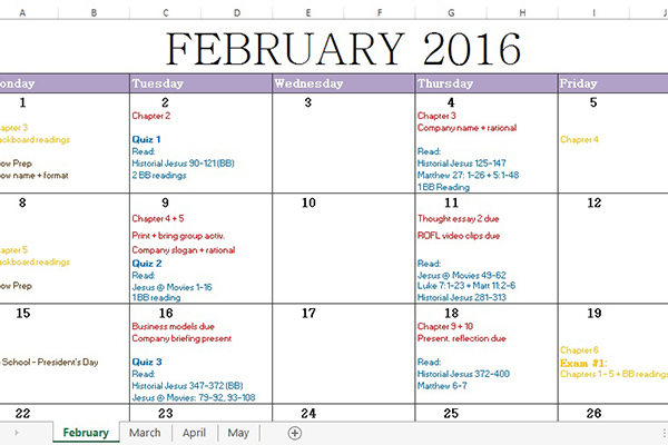 assignment calendar free download