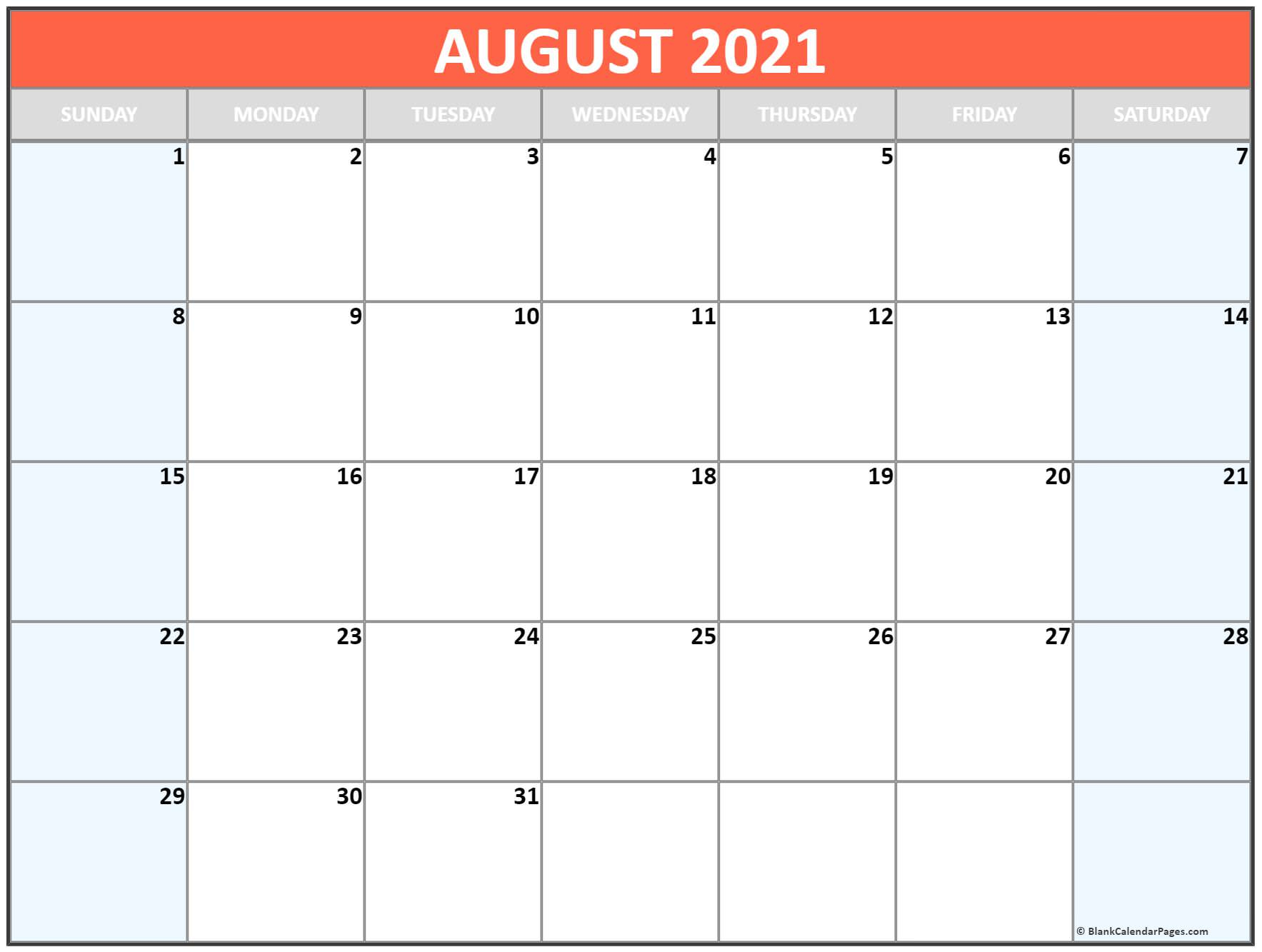 august 2021 blank calendar templates