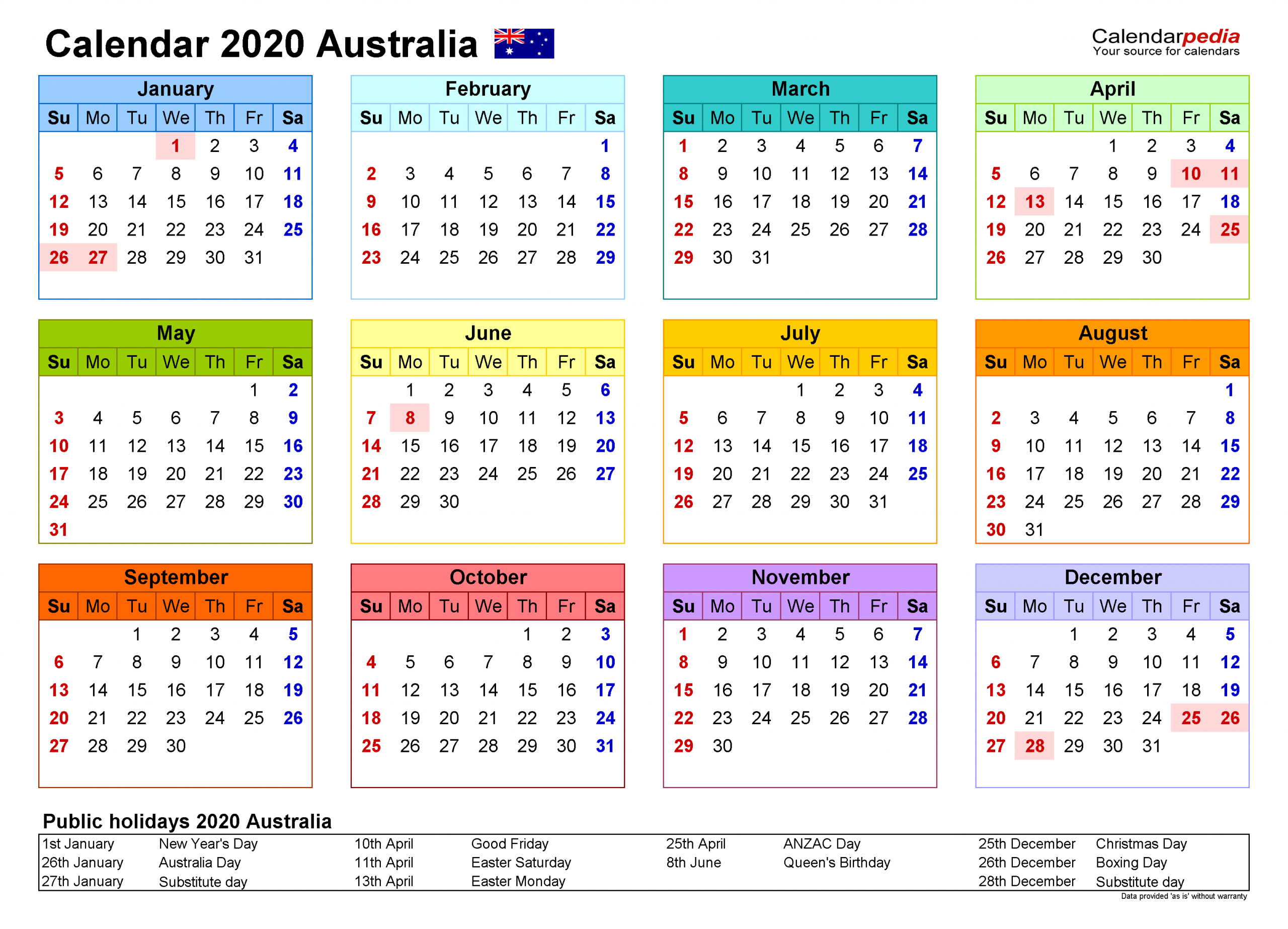 australia calendar 2020 free printable pdf templates