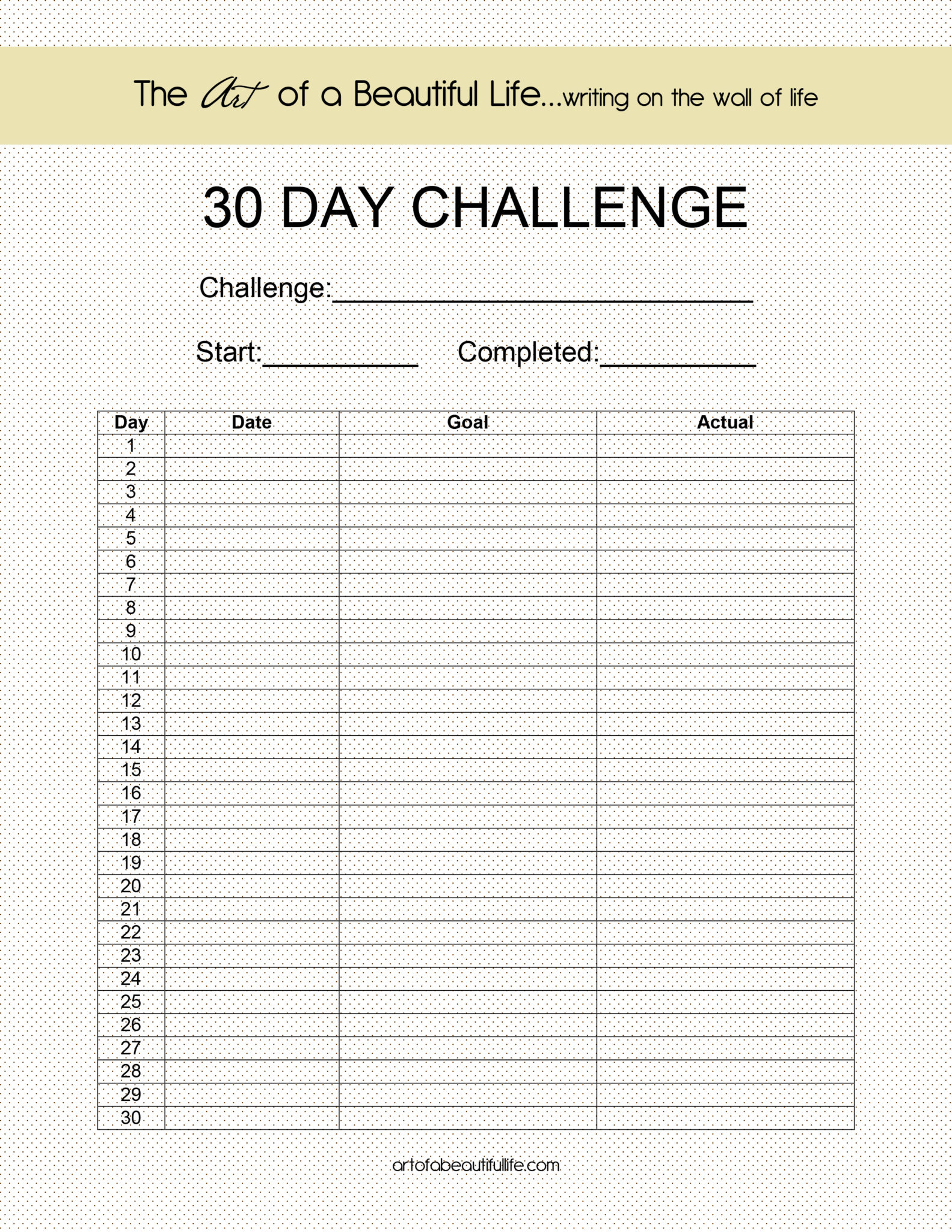 Blank 30 Day Challenge The Art Of A Beautiful Life
