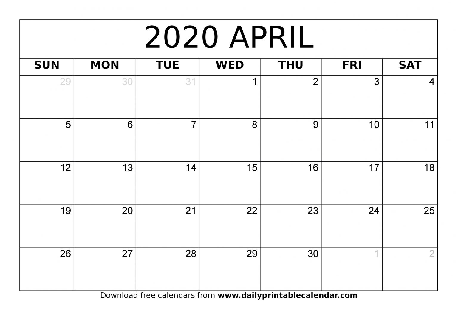 blank april 2020 monthly calendar planner templates – Calendar Template ...