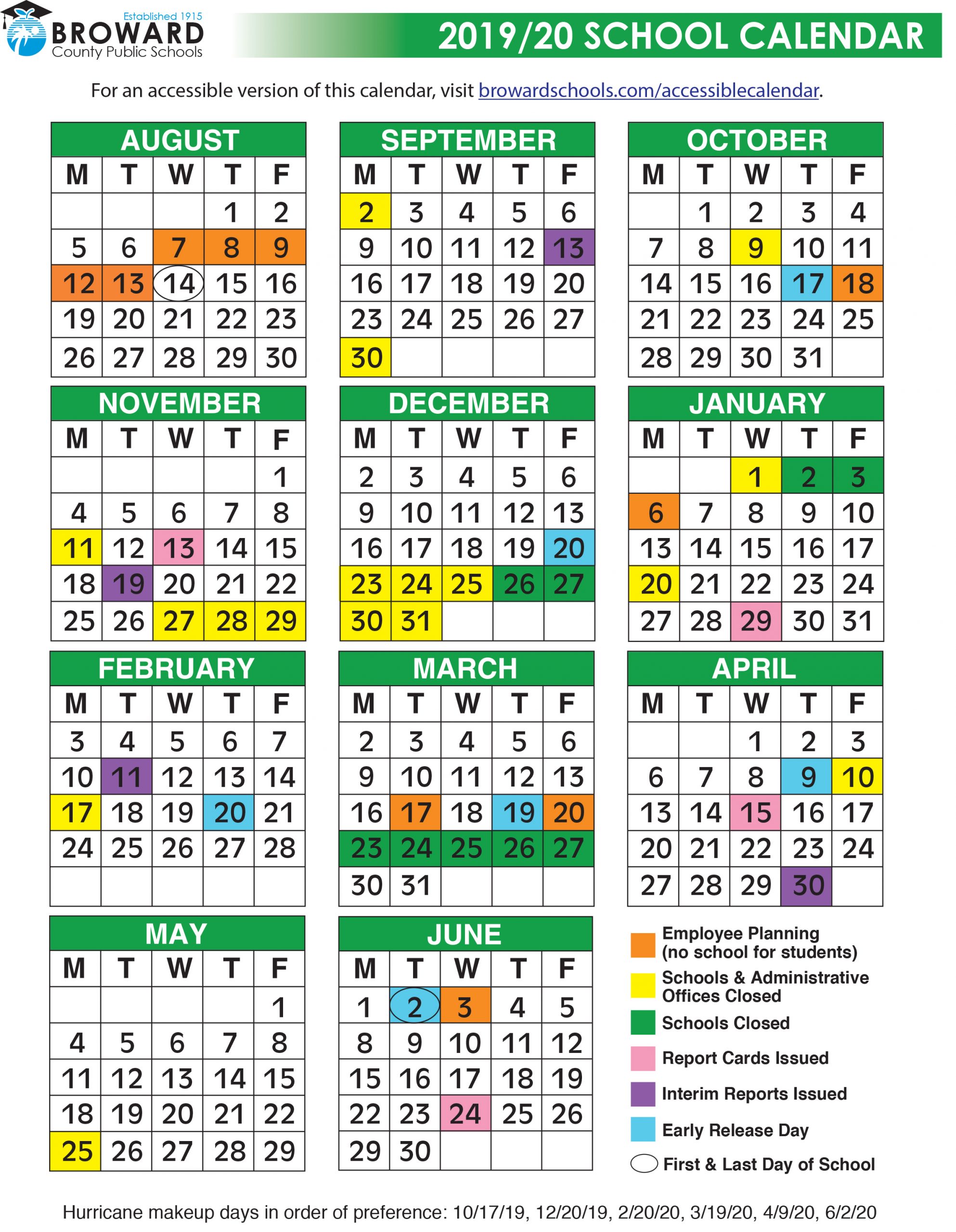 Broward County Public Schools 2019 2020 Calendar Tamarac