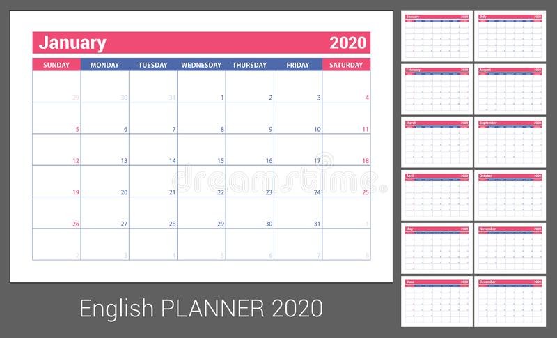 Business Planner Calendar Vector Template For 2020 Year