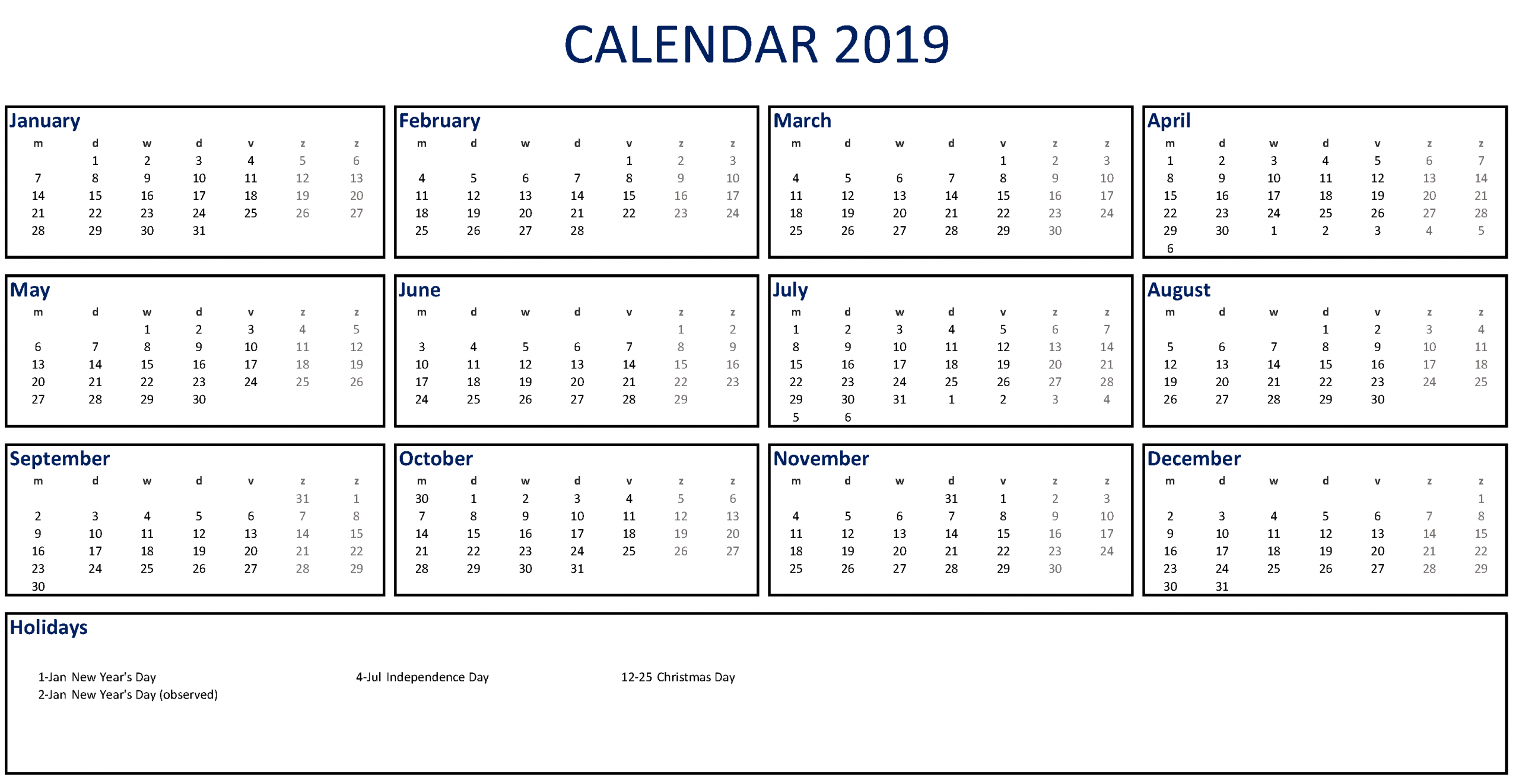 calendar 2019 template templates at allbusinesstemplates
