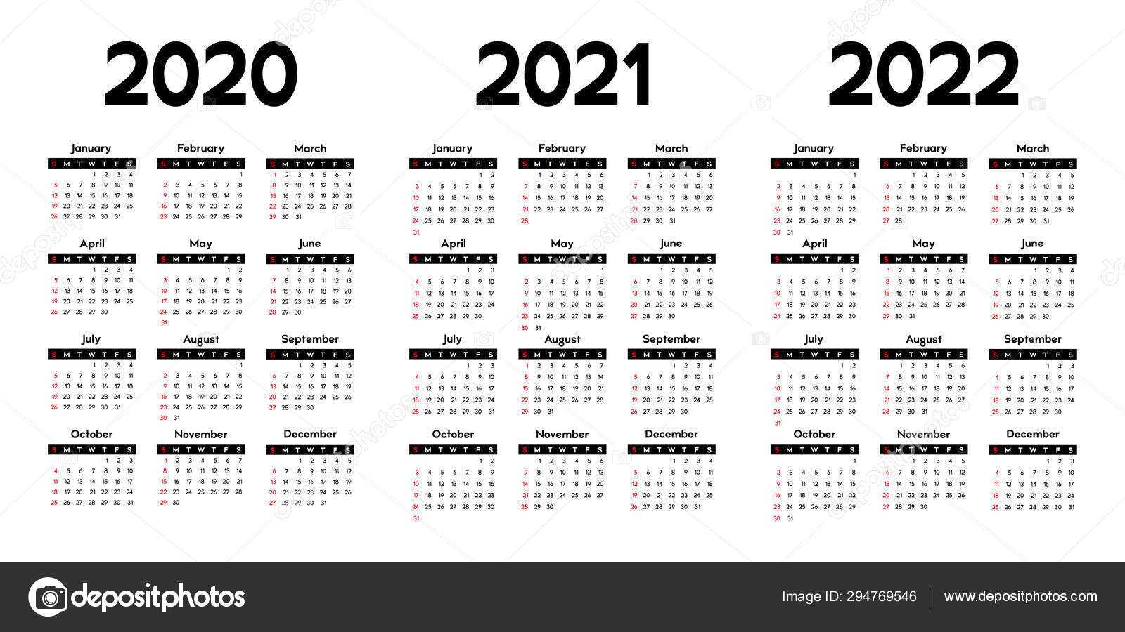 calendar 2020 2021 2022 week starts sunday basic business