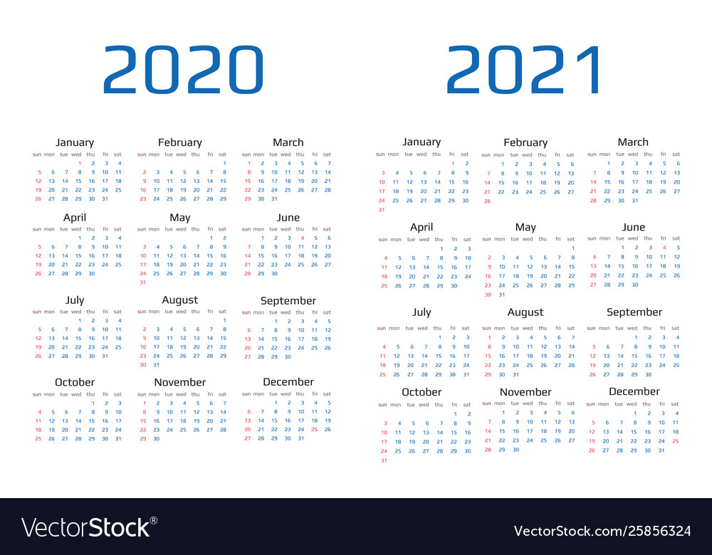 Calendar 2020 And 2021 Template 12 Months Vector Image