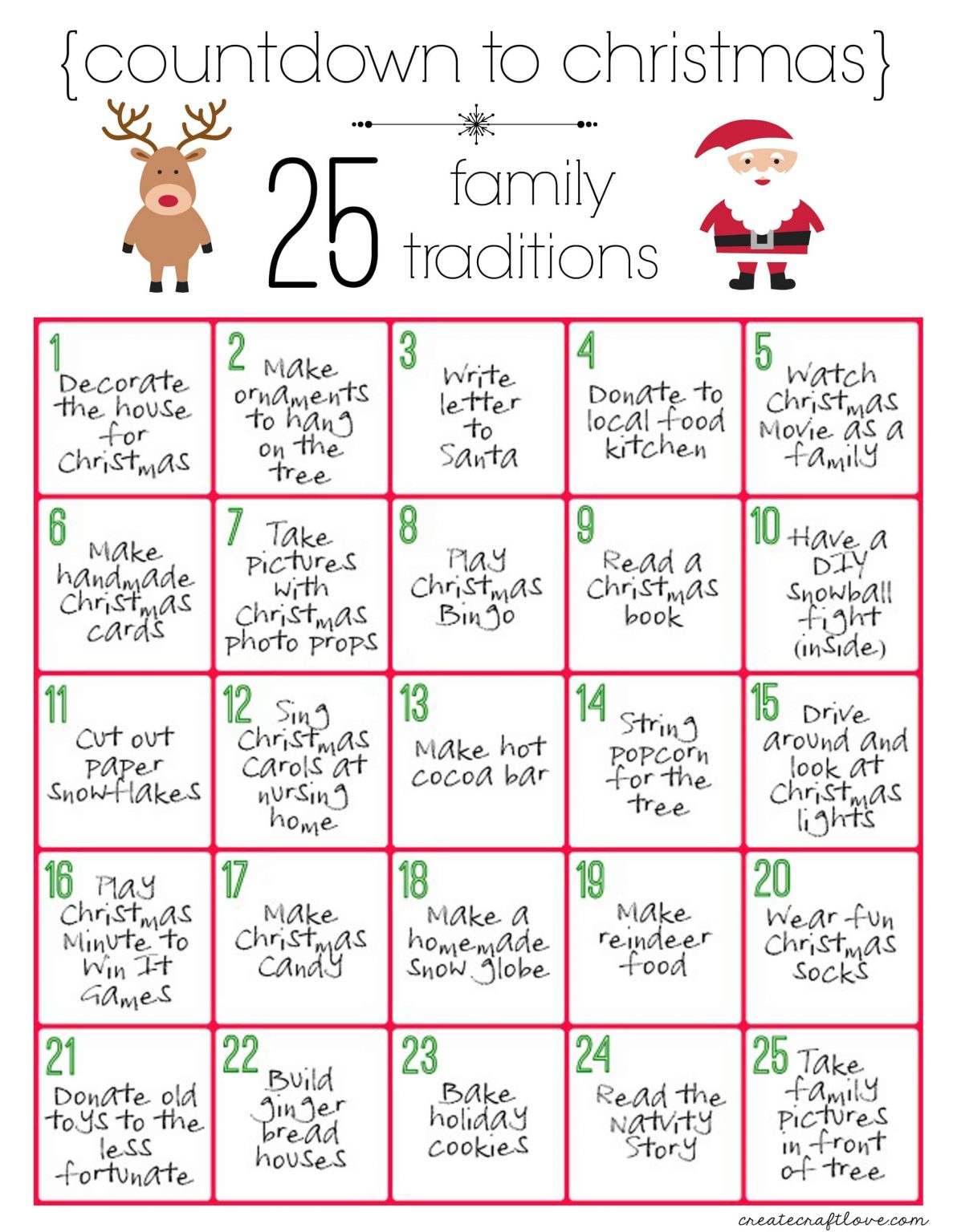 Christmas Countdown 2021 Printables Calendar Template 2021