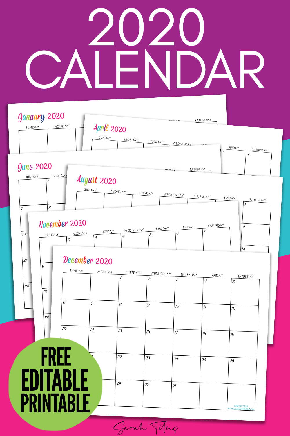 custom editable 2020 free printable calendars sarah