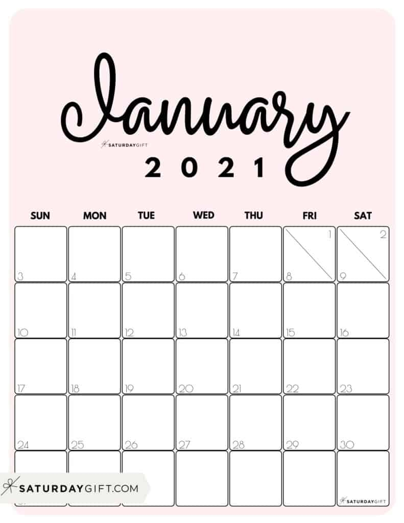 Cute Free Printable January 2021 Calendar Saturdaygift