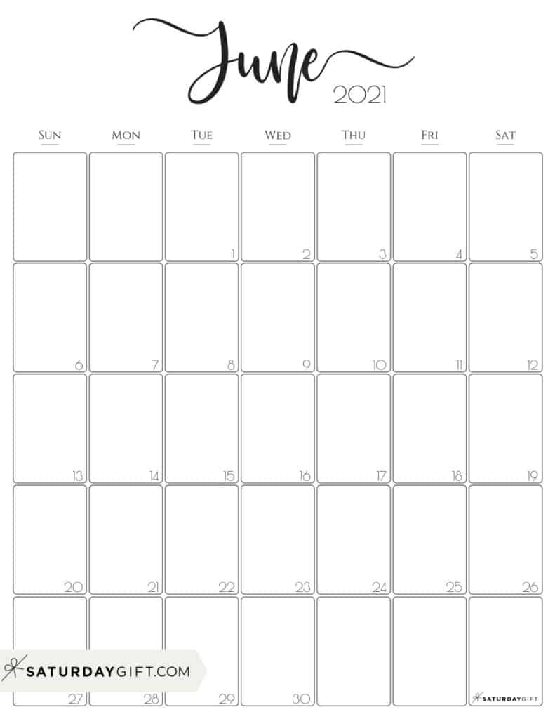 Cute Free Printable June 2021 Calendar Saturdaygift
