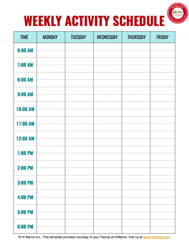 daycare weekly schedule template 5 day daily schedule