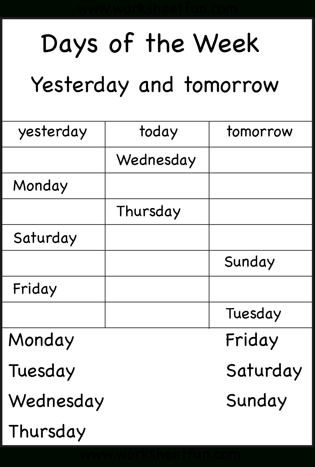 Days Of The Week Yesterday And Tomorrow 6 Worksheets 1
