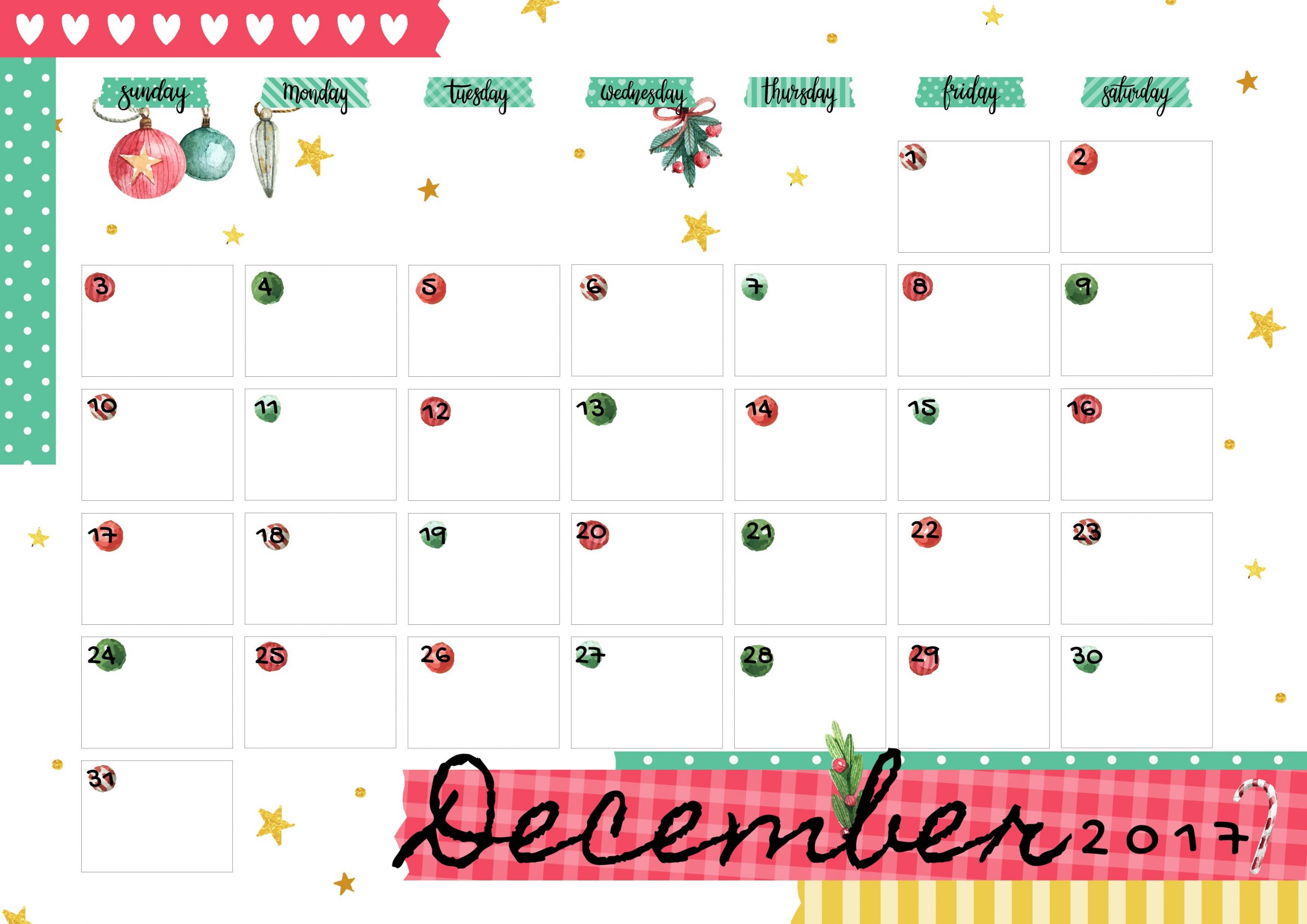 December 2018 Printable Colorful Calendar Kids Calendar
