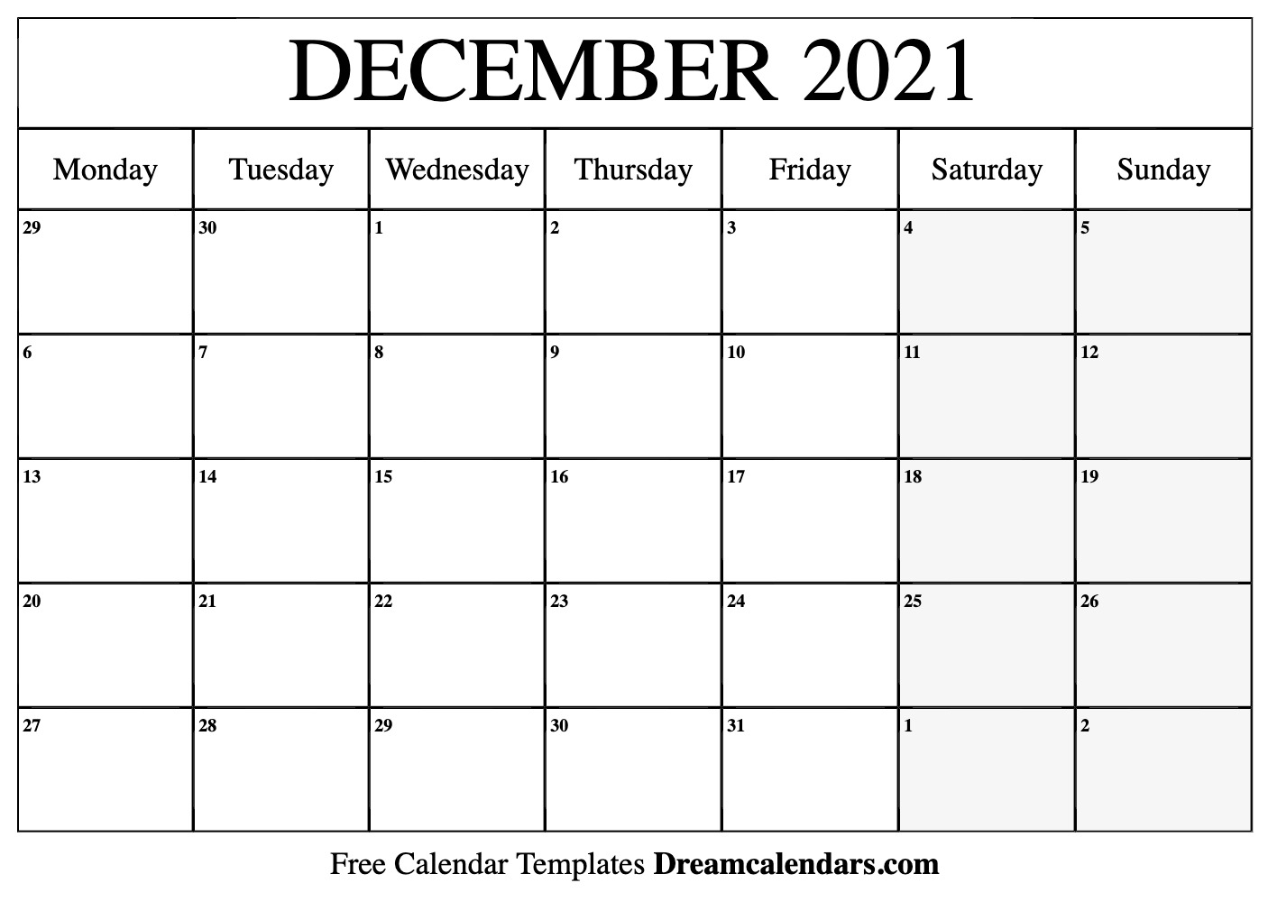 December 2021 Calendar Free Blank Printable Templates