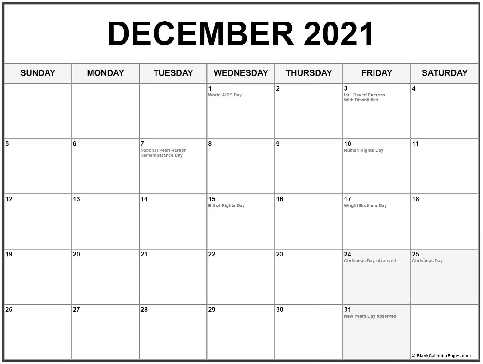 December 2021 Calendar With Holidays 1