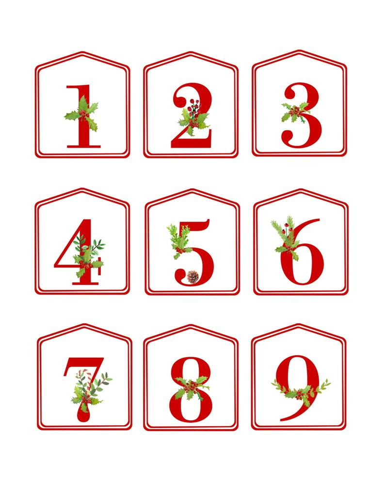 Diy Christmas Advent Calendar Red Printable Numbers 1 25