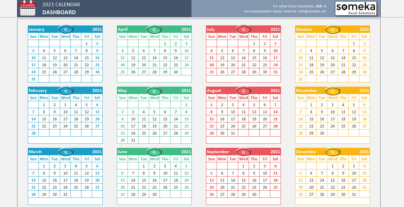 excel calendar template 2021 printable spreadsheet