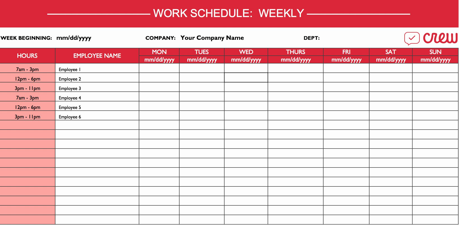 Excel Employee Schedule Template Unique Weekly Work