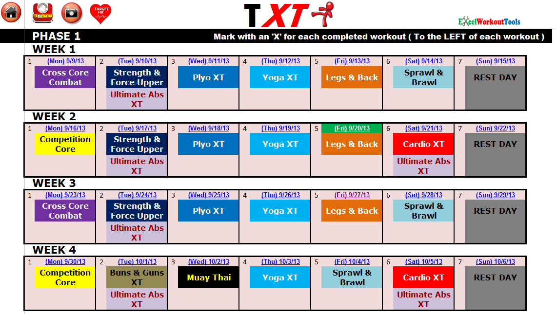 excel spreadsheet workout calendar exercise tracker tool 1