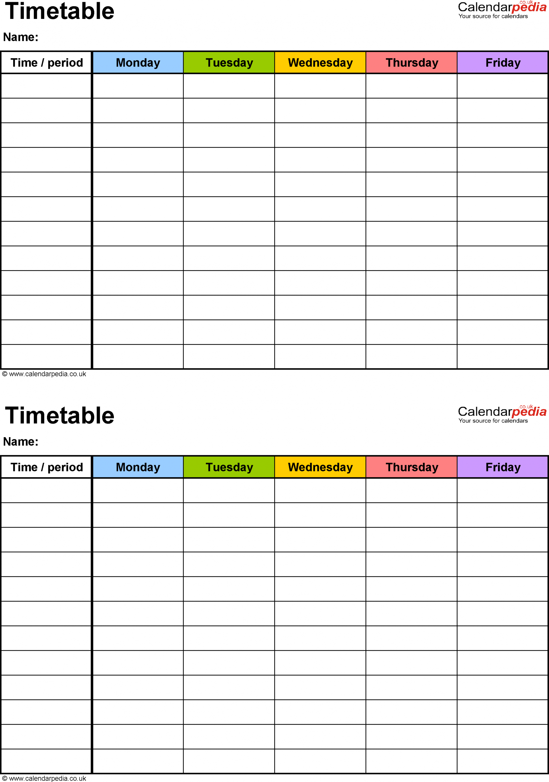 Excel Timetable Template 6 2 A5 Timetables On One Page