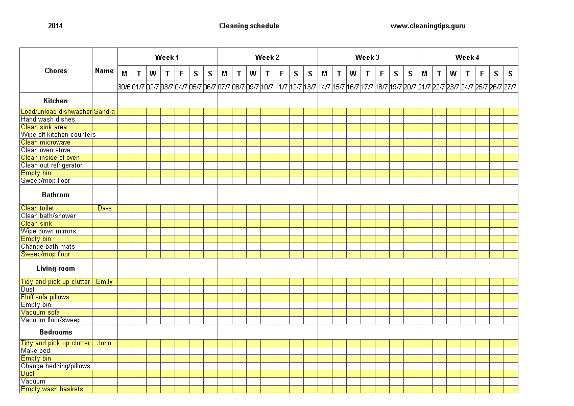 Excel Weekly Cleaning Schedule How To Create An Excel