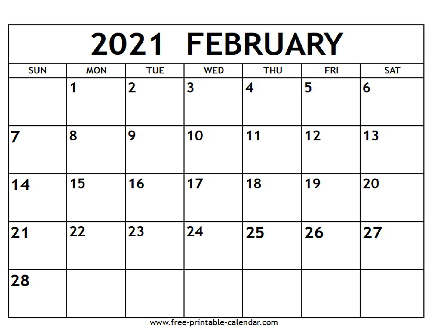 February 2021 Calendar Free Printable Calendar