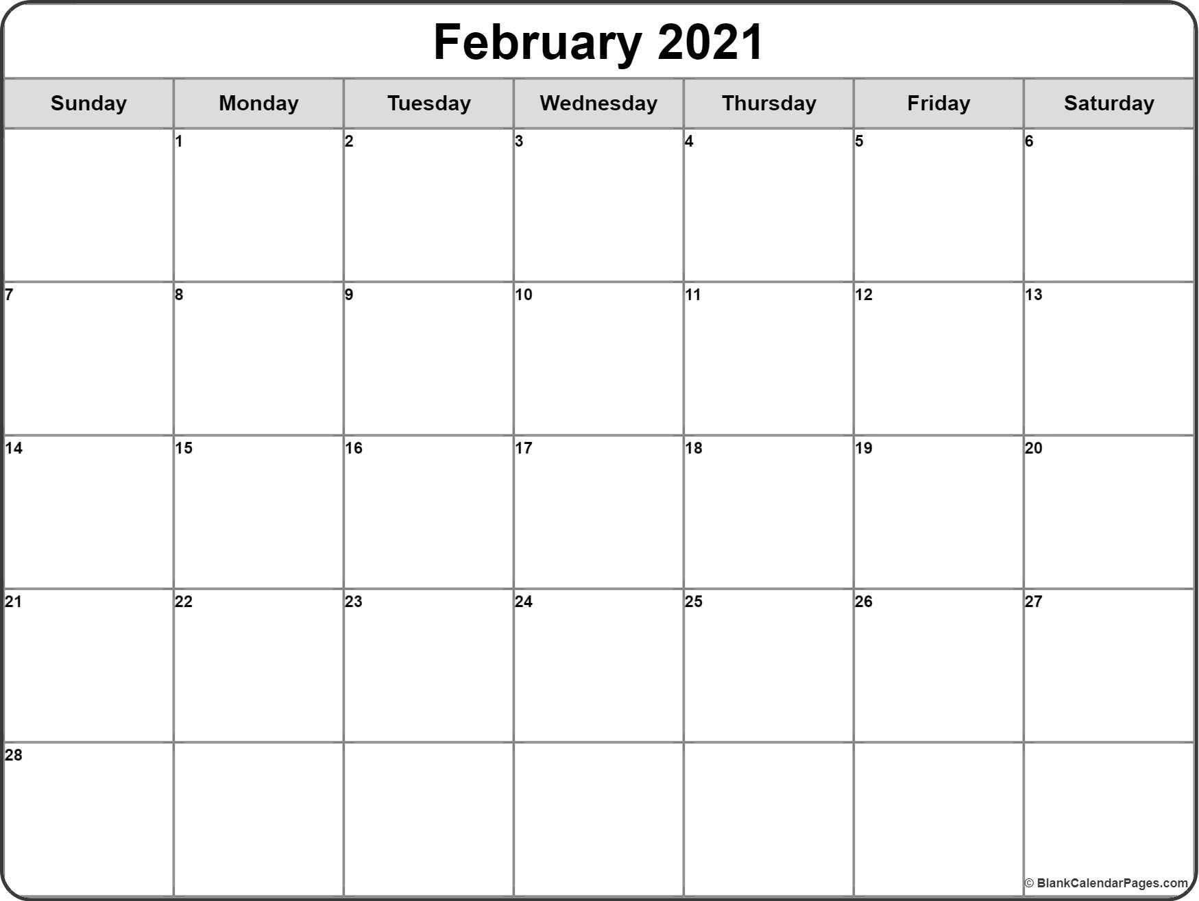 February 2021 Calendar Free Printable Monthly Calendars 2